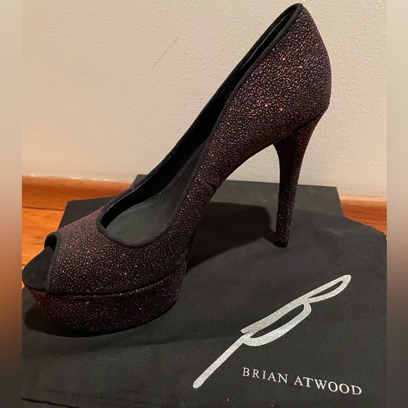 👠"There's No Place Like Home!" Brian Atwood Bambola Fuschia Sparkle Peeptoe Sz 9 - Picture 8 of 16